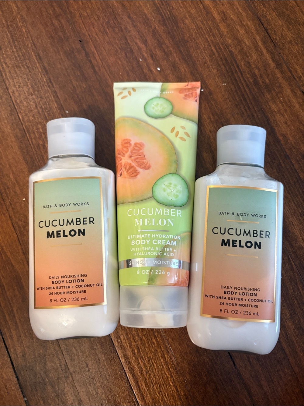 Bath & Body Works Cucumber Melon Lotion & Cream Trio - Green and Peach